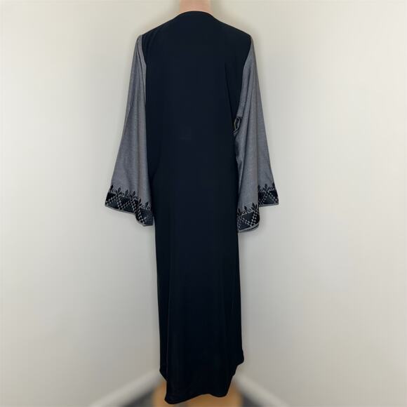 Abaya Jacket One Size Gray Black Embroidered Duster Snap V-Neck Muslim Ethnic - Picture 4 of 7